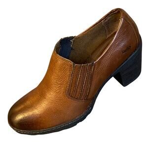 Bolo by Born Slip On Ankle Boot Sz 8 Brown Leather 2-7/8" heel Light Academic